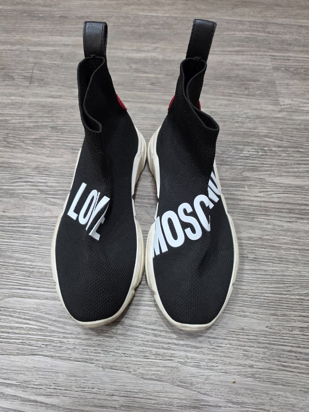 Love Moschino Women's Sock Sneakers Black Knit High Top Slip On Heart Shoes 39